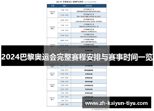 2024巴黎奥运会完整赛程安排与赛事时间一览 2024巴黎奥运会完整赛程安排与赛事时间一览